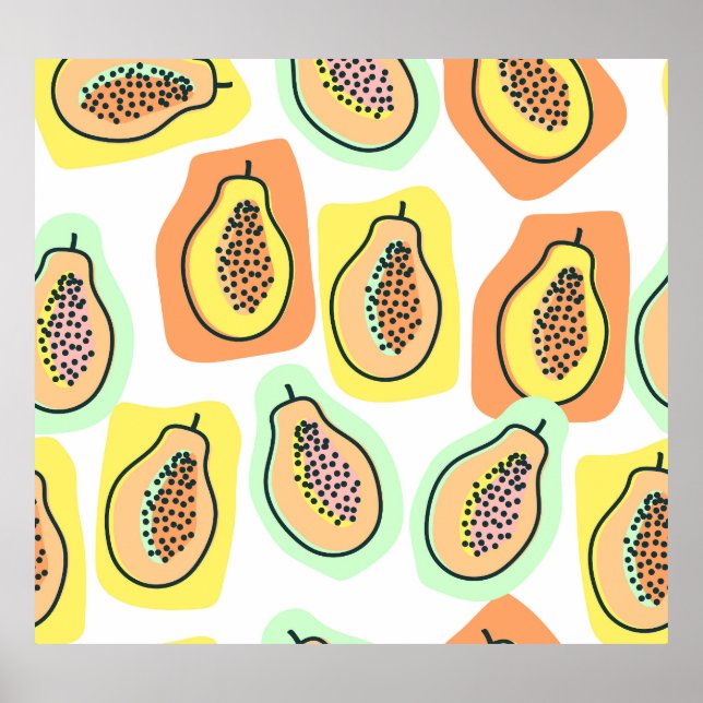 Póster Papaya dibujada a mano: Patrón de cosecha creativa (Frente)