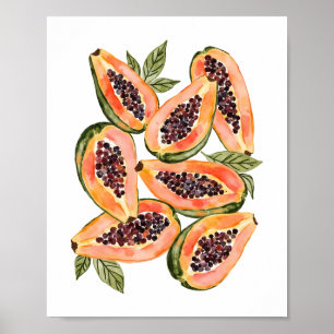 Póster Papaya Fruit Watercolor