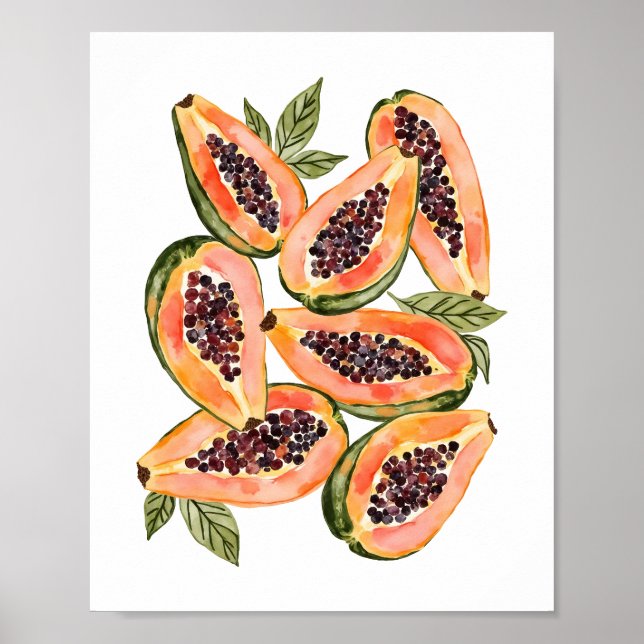 Póster Papaya Fruit Watercolor (Frente)