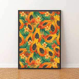 Póster Papaya Paraíso Fruta Tropical Acuarela
