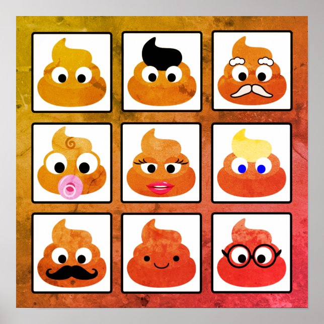 Póster Papel Antiguo Con Muchas Caras De Heces (Frente)