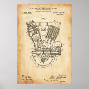 Póster Papel antiguo Patente interna del motor de combu