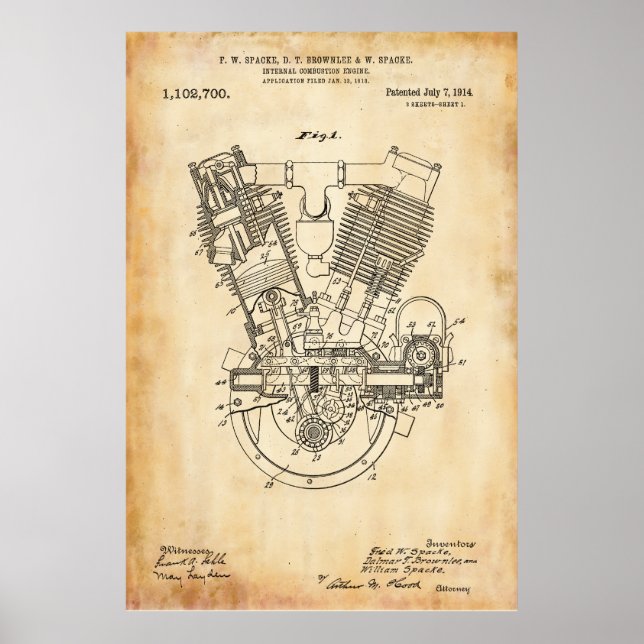 Póster Papel antiguo | Patente interna del motor de combu (Frente)