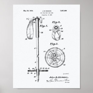Póster Papel blanco de la patente del ski Pole 1966