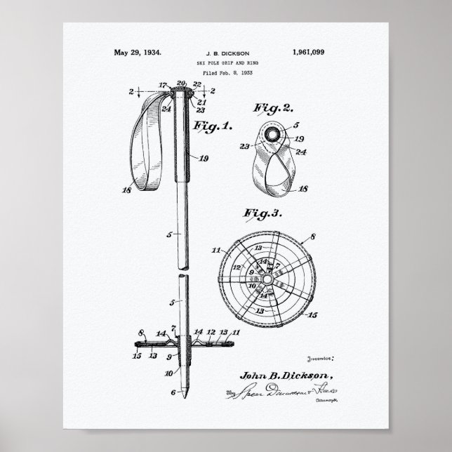 Póster Papel blanco de la patente del ski Pole 1966 (Frente)