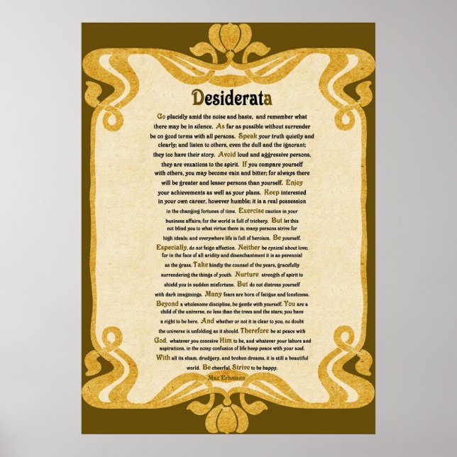Póster Papel cosechado: Poema de Desiderata de Max Ehrman (Frente)