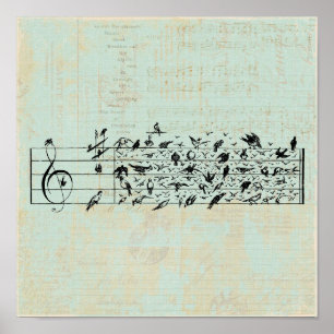 Póster Papel de Aves y Música Papel de la Casa de Moneda 