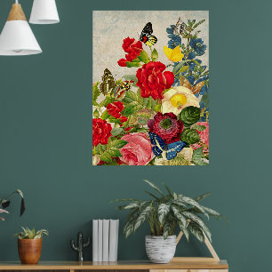 Póster Papel de cartel de valor de flores y mariposas vin