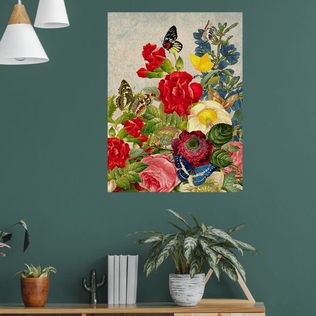 Póster Papel de cartel de valor de flores y mariposas vin (Salón 1)