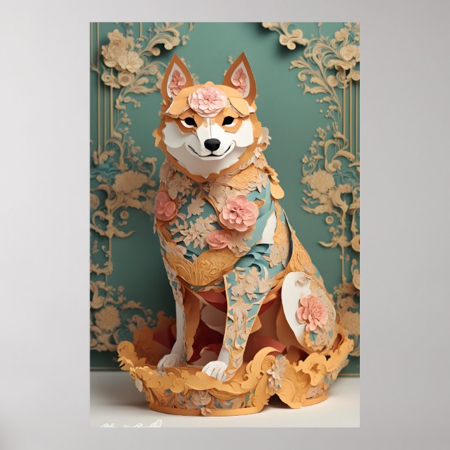 Póster Papel de color Pastel Rococo Shiba Inu Poster (Frente)