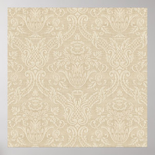 Póster Papel de escritorio de época Beige Floral Elegante