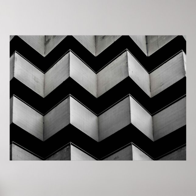 PÓSTER PAPEL DE PALABRAS DE CHEVRON NEGRO Y BLANCO (Frente)