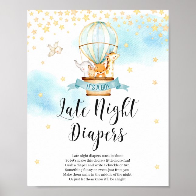 Póster Papel de pañales nocturnos firmar animales de Baby (Frente)