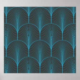 Póster Papel de pared Art Deco: patrón negro y azul