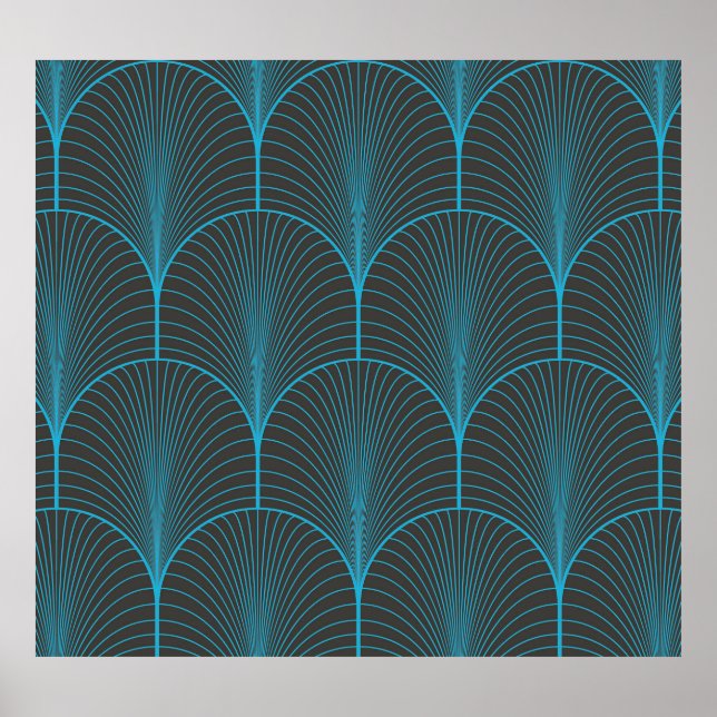 Póster Papel de pared Art Deco: patrón negro y azul (Frente)