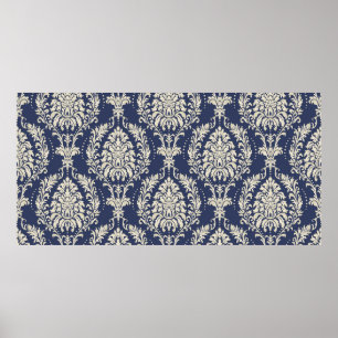 Póster Papel de pared de damasco sin costura. Patrón vint