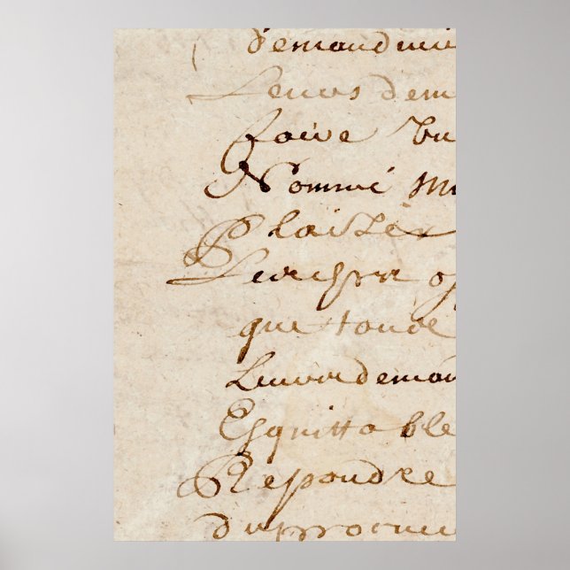 Póster Papel de pergamino retro de escritura francesa de  (Frente)