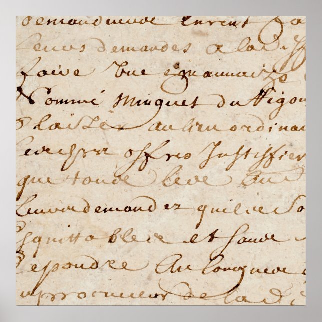 Póster Papel de pergamino vintage de escritura francesa d (Frente)