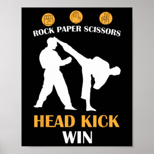 Póster Papel de rock tijera cabeza Kick I ganar Karate am