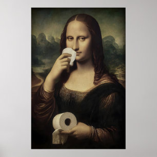 Póster Papel higiénico impreso con la Mona Lisa antigua, 