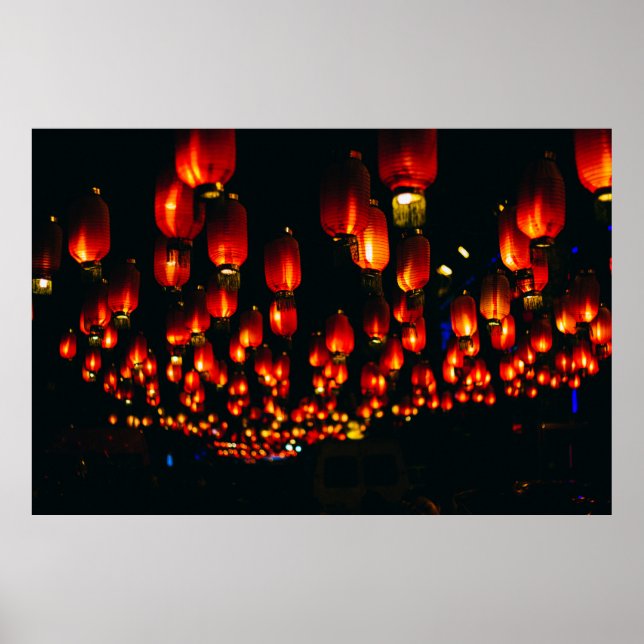 PÓSTER PAPEL NARANJA LANTERNS DURANTE LA NOCHE (Frente)