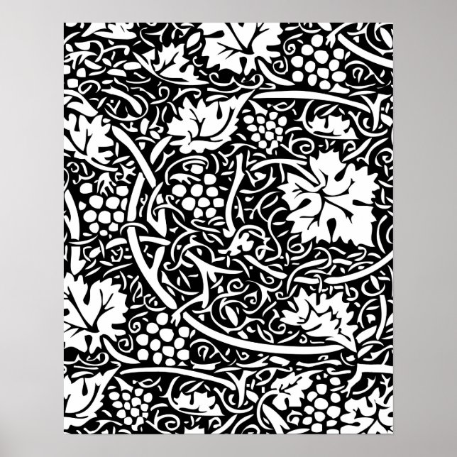 Póster Papel pintado con patrón de uva de William Morris (Frente)