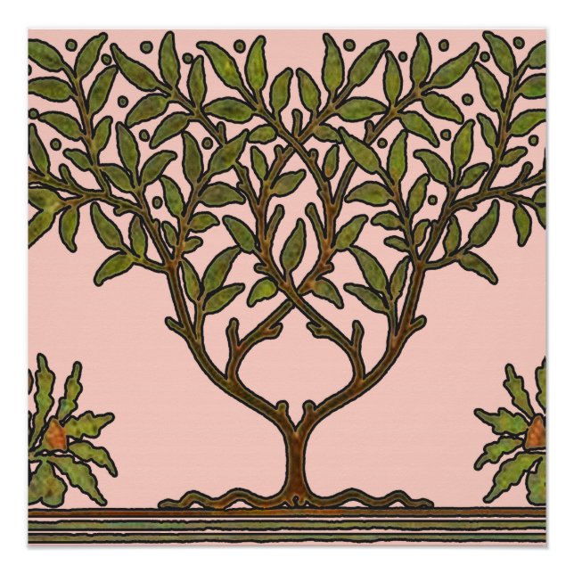 Póster Papel pintado floral de William Morris Tree Frieze (Anverso)