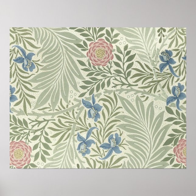 Póster Papel pintado floral Larkspur de William Morris (Frente)