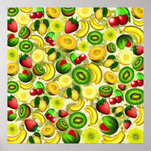Póster Papel Poster de patrón de jugo de frutas de verano