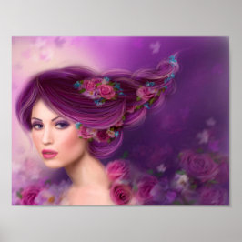 Póster Papel poster Fantasía mujer flores moradas