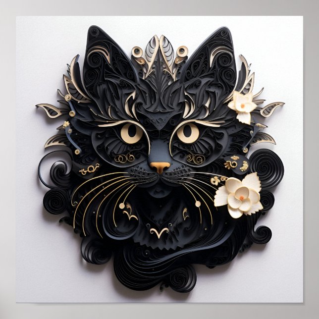 Póster Papel Quilling Halloween imagen de gato negro (Frente)