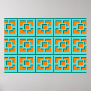 Póster Papel retro turquesa y Poster Naranja (Matte)