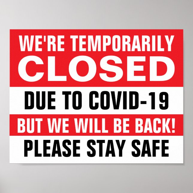 Póster Papel rojo cerrado temporal de 8,5" X 11" (Frente)