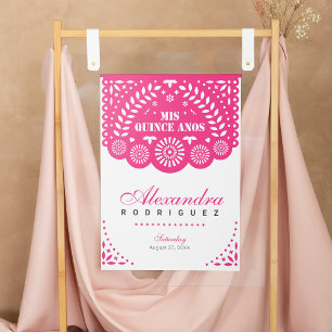 Póster Papel rosa caliente Picado Mis Quince Años Poster