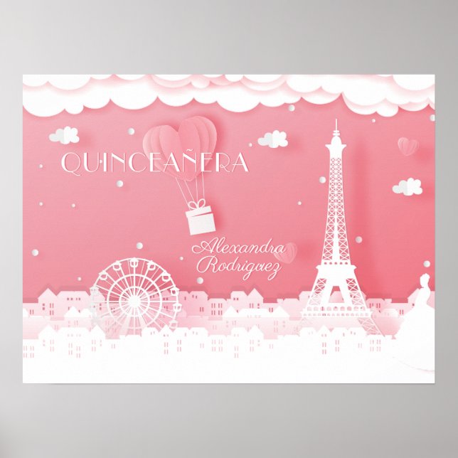 Póster Papel rosa París Quinceañera (Frente)