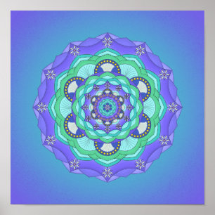 Póster Papel verde morado Verde azulado en conchas y flor