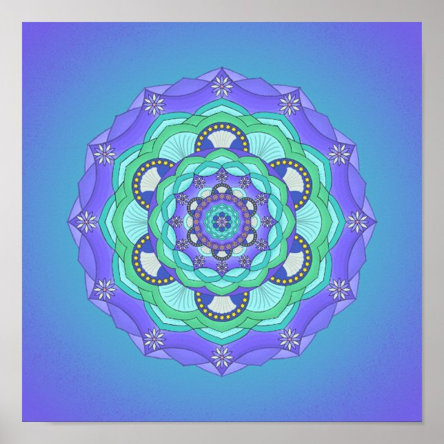 Póster Papel verde morado Verde azulado en conchas y flor (Frente)
