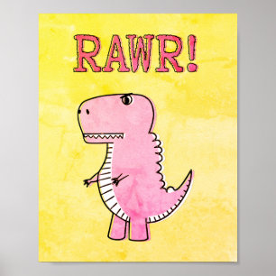 Póster Papel Viejo En T Rex, Personalizado Rosa Cuto Y En