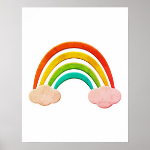 Póster Papel Vintage Corta Arcoiris Y Nubes