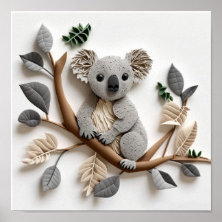 Póster Paper Quilling Koala Poster, Kids Room, Nursery.