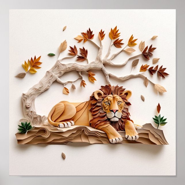 Póster Paper Quilling Lion Poster, Kids Room, Nursery.  (Frente)