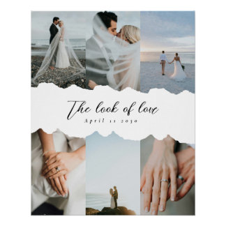 Póster Paper Style Wedding Customizable Photo Collage