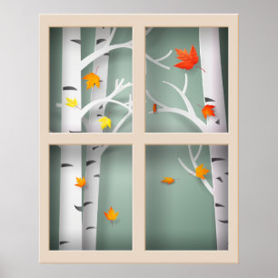 Póster Papercut Aspen Trees un árbol en la ventana de oto