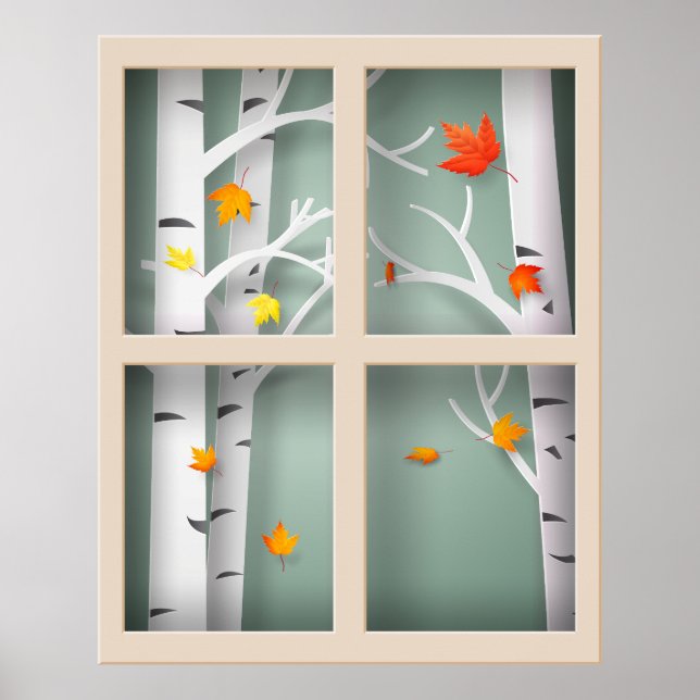 Póster Papercut Aspen Trees un árbol en la ventana de oto (Frente)