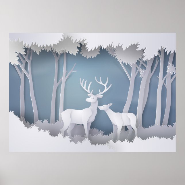 Póster Papercut Deer in Forest (Frente)