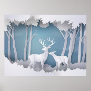 Póster Papercut Deer in Forest