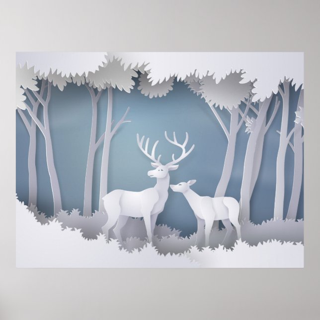 Póster Papercut Deer in Forest (Frente)