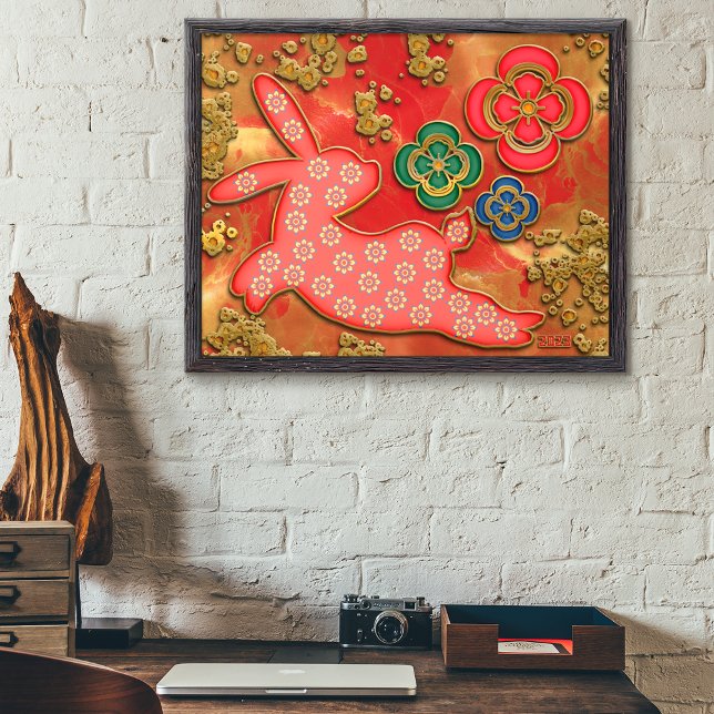 Póster Papercut Flowers Red Gold Rabbit Chinese New Year (Subido por el creador)