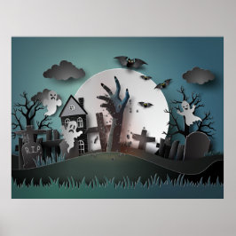Póster Papercut Zombie Graveyard y Ghosts