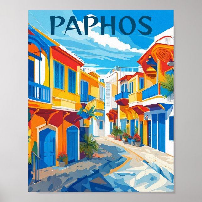 Póster Paphos City, recuerdo de Chipre (Frente)